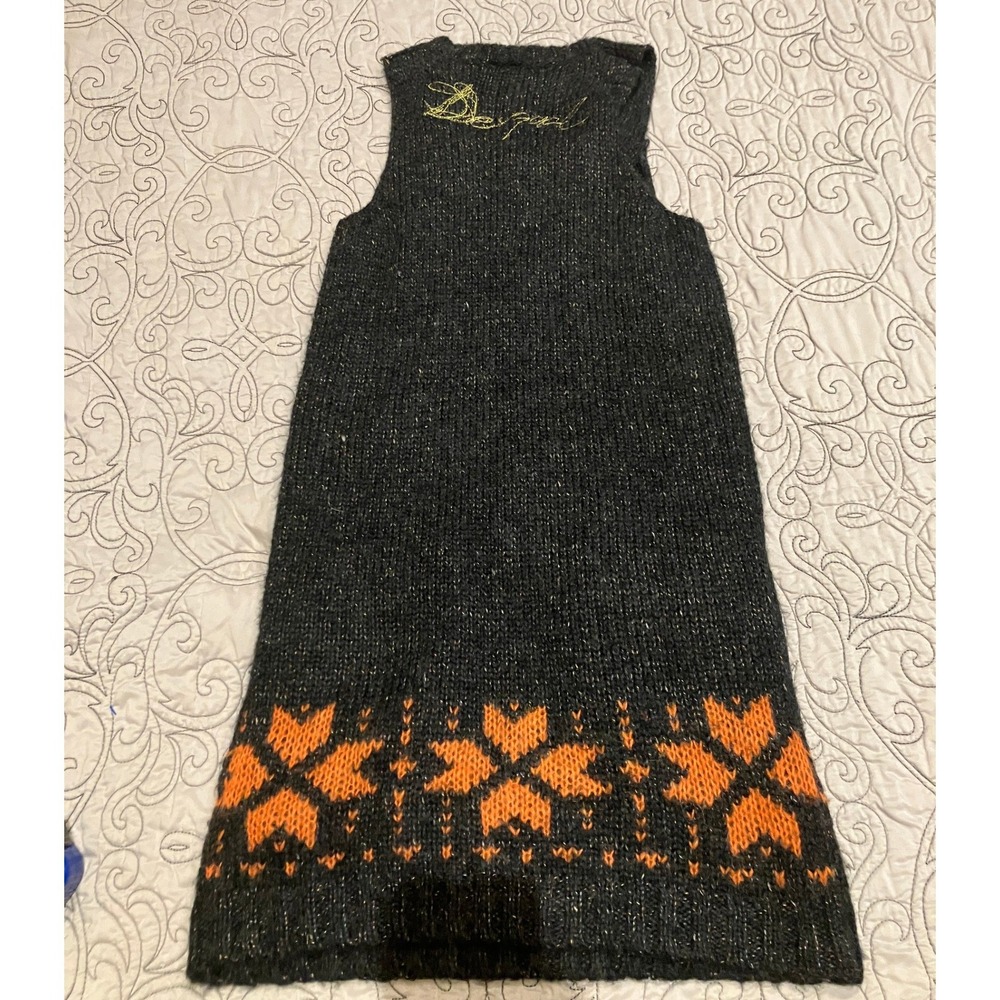Desigual Women Gray Embroidered Floral Mohair Wool Sleeveless Sweater Dress S/M - Picture 2 of 11
